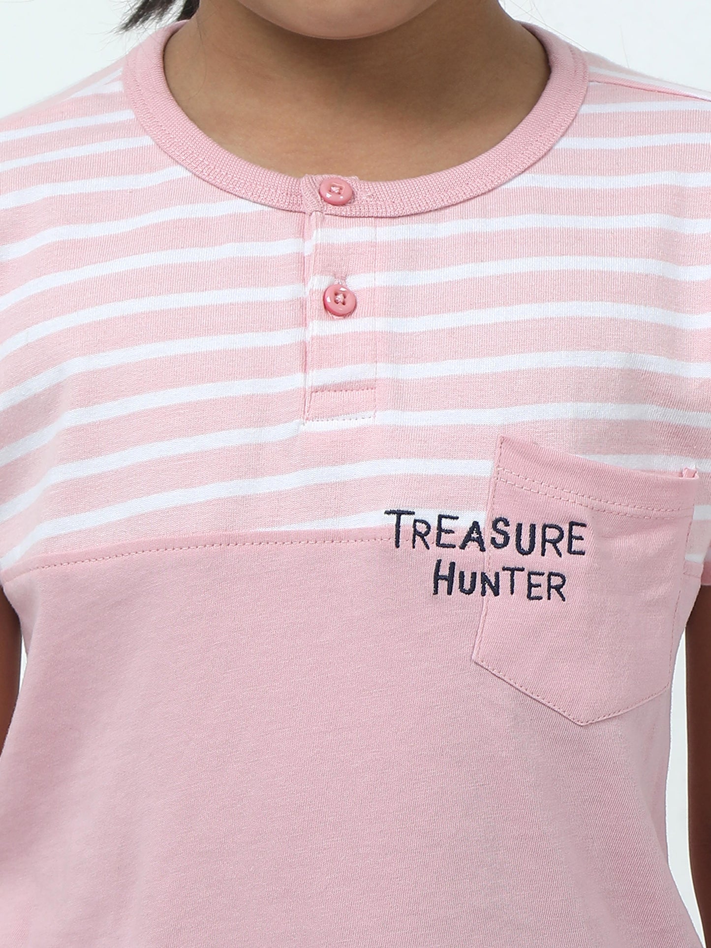 Treasure Hunter Set 🏴‍☠️ – (Pink Striped Henley Tee + Black Shorts)