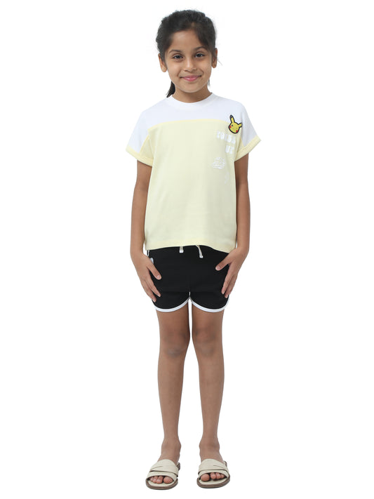 Pikachu Play Set ⚡ – (Yellow & White Tee + Black Trim Shorts)