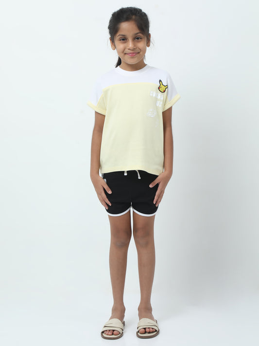 Pikachu Play Set ⚡ – (Yellow & White Tee + Black Trim Shorts)