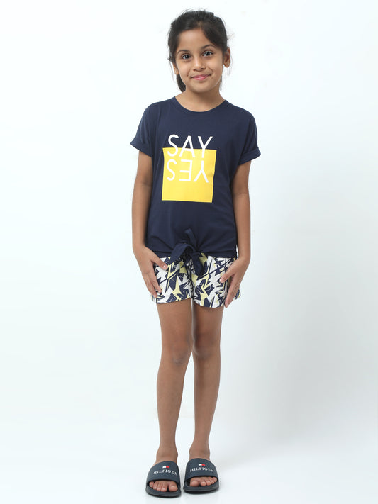 Sunshine Vibes Set 🌞 – (Navy Graphic Tee + Printed Shorts)