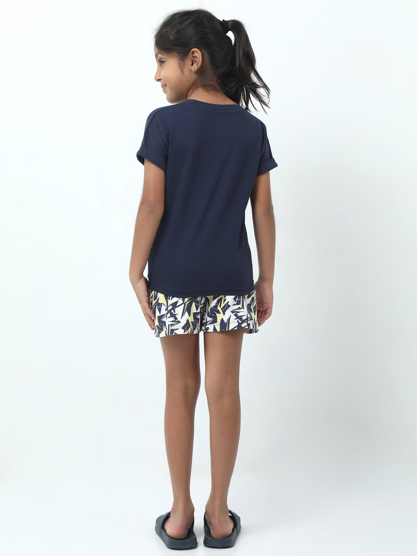 Sunshine Vibes Set 🌞 – (Navy Graphic Tee + Printed Shorts)